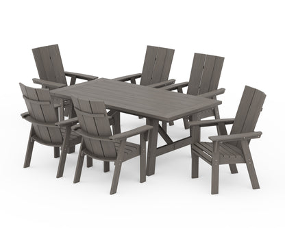 POLYWOOD Modern Curveback Adirondack 7-Piece Rustic Farmhouse Dining Set in Driftwood