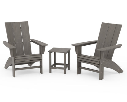 POLYWOOD Modern 3-Piece Curveback Adirondack Set With Long Island 18" Side Table in Driftwood