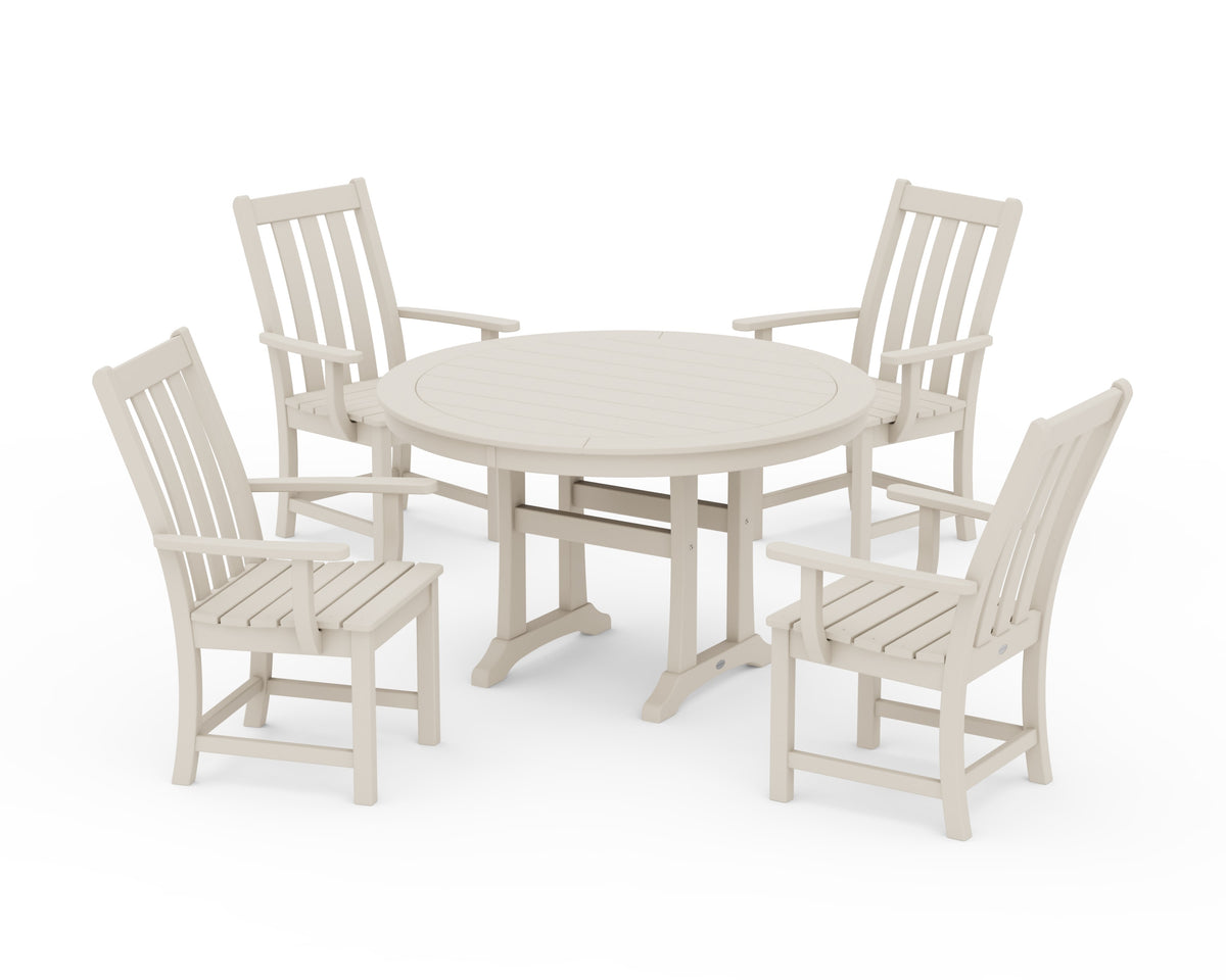 POLYWOOD Vineyard 5-Piece Round Dining Set with Trestle Legs in Sand