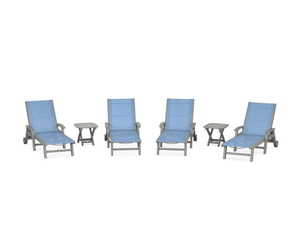 POLYWOOD Coastal Chaise 6-Piece Set with Wheels in Slate Grey / Poolside