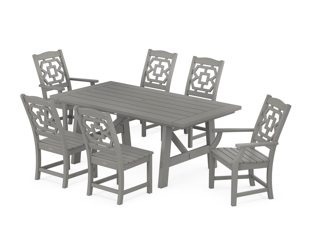 POLYWOOD Chinoiserie 7-Piece Rustic Farmhouse Dining Set in Slate Grey
