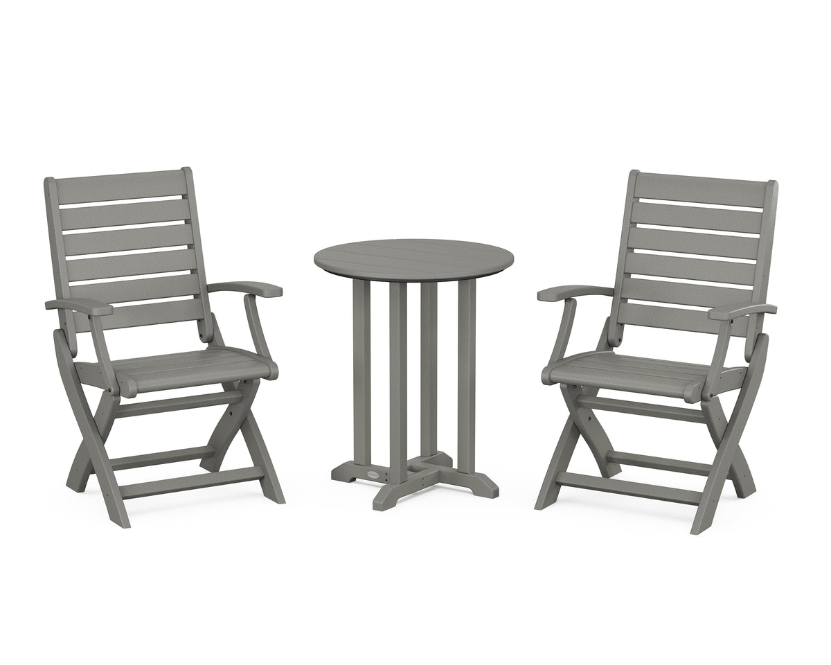POLYWOOD Signature Folding Chair 3-Piece Round Farmhouse Bistro Dining Set in Slate Grey