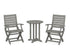 POLYWOOD Signature Folding Chair 3-Piece Round Farmhouse Bistro Dining Set in Slate Grey
