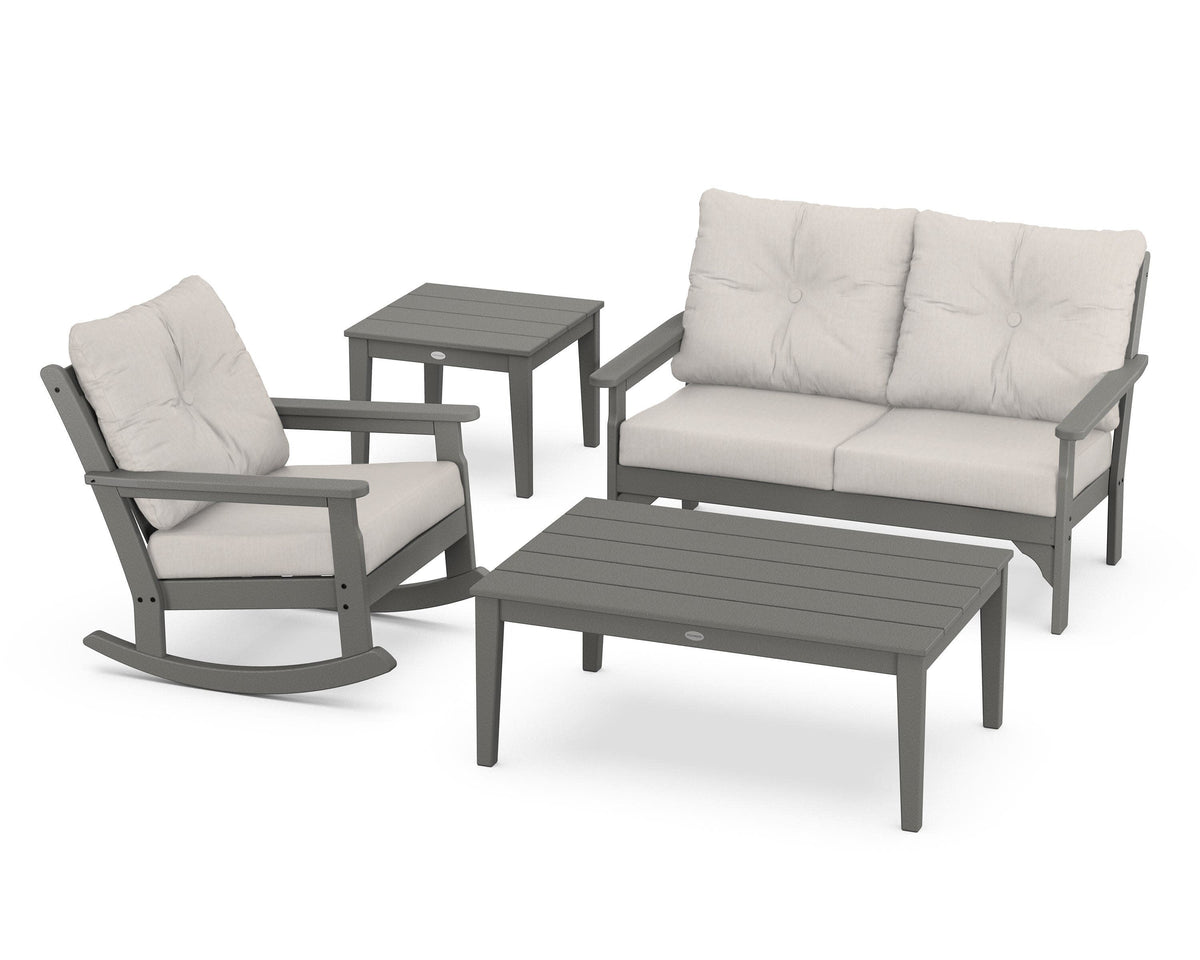 POLYWOOD Vineyard 4-Piece Deep Seating Rocker Set in Slate Grey / Cast Ash