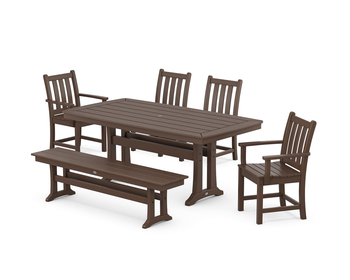 POLYWOOD Traditional Garden 6-Piece Dining Set with Trestle Legs in Mahogany