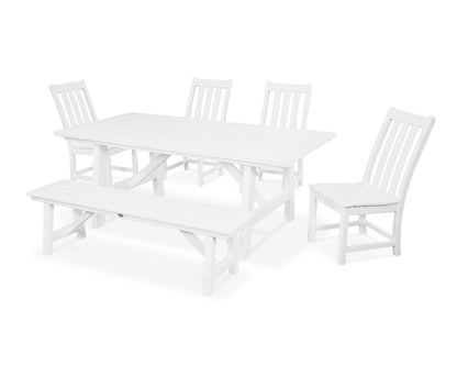 POLYWOOD Vineyard 6-Piece Rustic Farmhouse Side Chair Dining Set with Bench in White