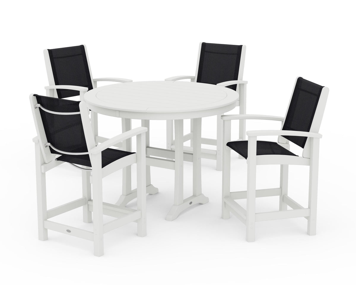 POLYWOOD Coastal 5-Piece Counter Set in Vintage White / Black