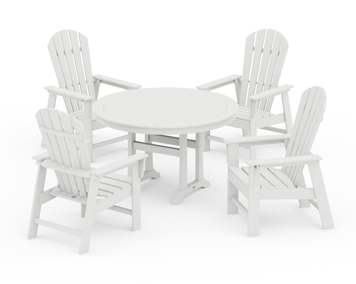 POLYWOOD South Beach 5-Piece Round Dining Set with Trestle Legs in White