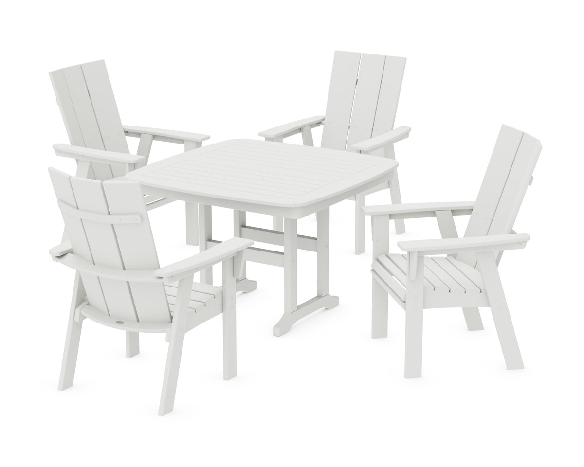 POLYWOOD Modern Curveback Adirondack 5-Piece Dining Set - 44" Table in Vintage White