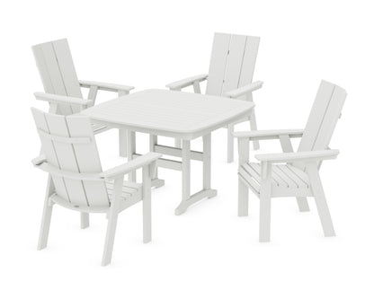 POLYWOOD Modern Curveback Adirondack 5-Piece Dining Set - 44" Table in Vintage White