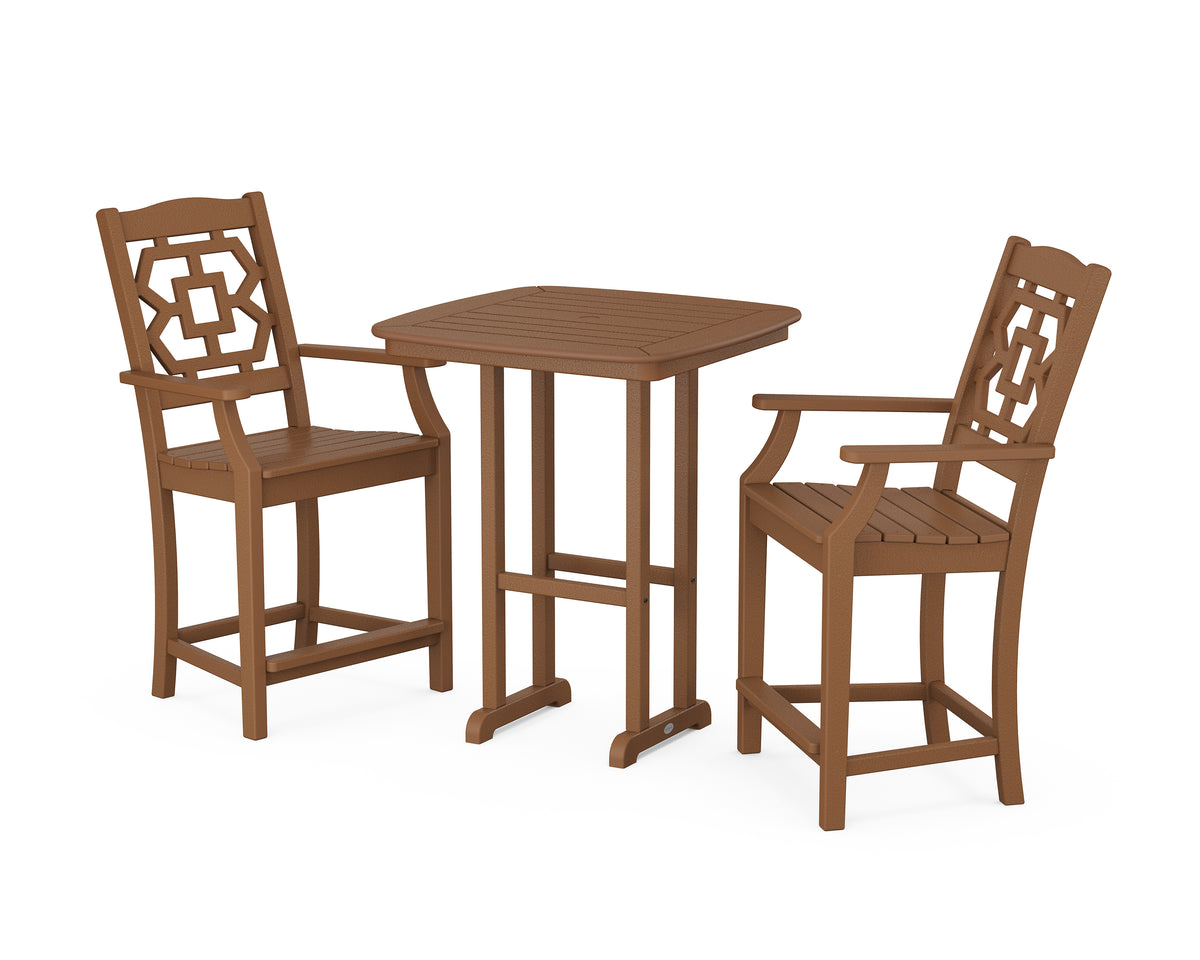 POLYWOOD Chinoiserie 3-Piece Counter Set in Teak