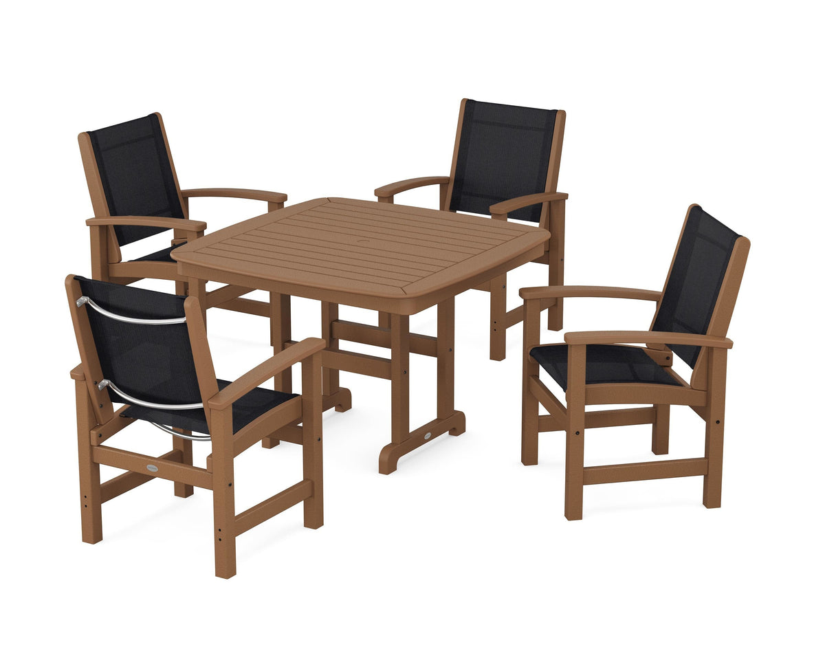 POLYWOOD Coastal 5-Piece Dining Set with Nautical 44" Dining Table in Teak / Black