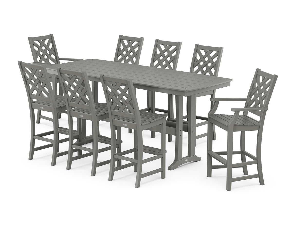 POLYWOOD Country Living Wovendale 9-Piece Bar Set with Trestle Legs in Slate Grey
