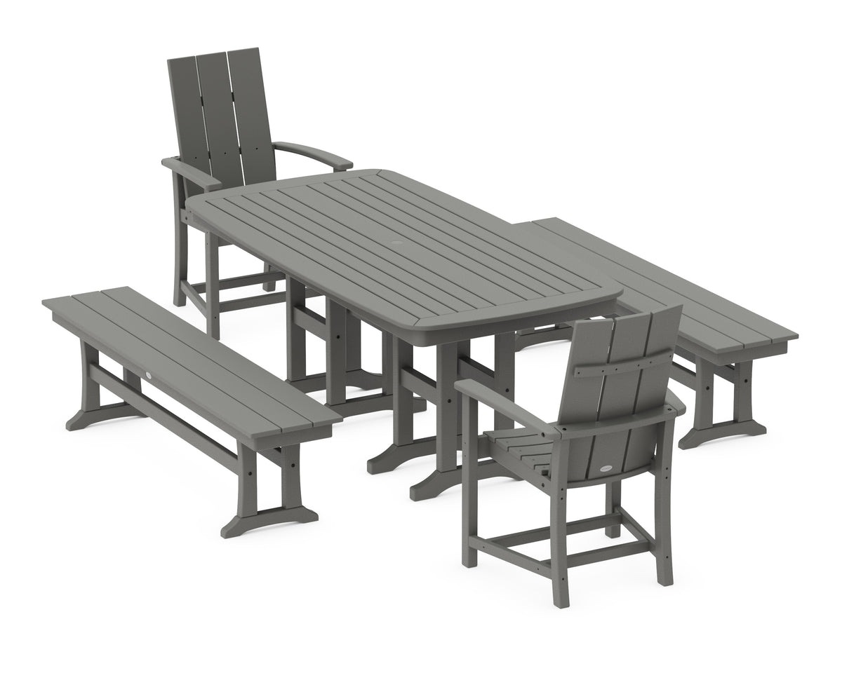 POLYWOOD Modern Adirondack 5-Piece Nautical Dining Set with Benches in Slate Grey