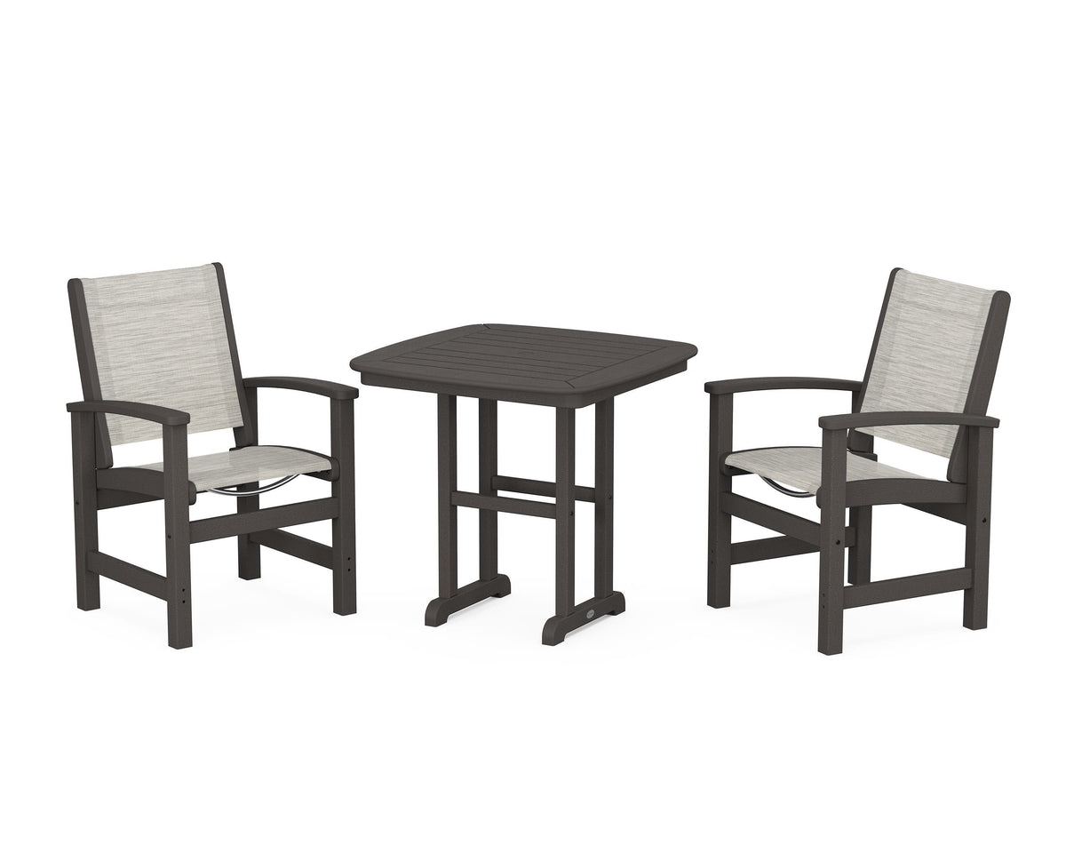 POLYWOOD Coastal 3-Piece Dining Set in Vintage Coffee / Birch