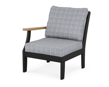 POLYWOOD Braxton Modular Left Arm Chair in Black / Natural / Houndstooth Sky Blue