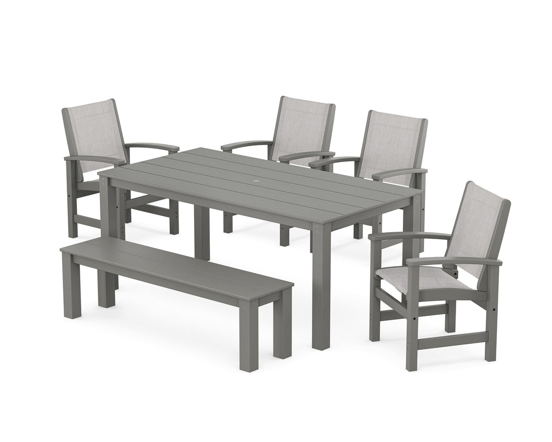 POLYWOOD Coastal 6-Piece Parsons Dining Set with Bench in Slate Grey / Black