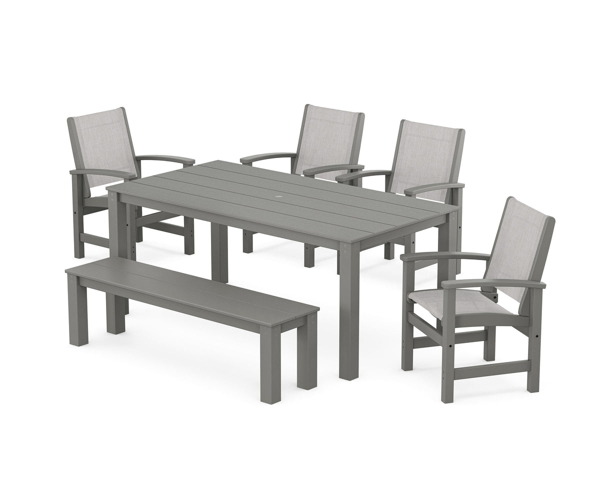 POLYWOOD Coastal 6-Piece Parsons Dining Set with Bench in Slate Grey / Black