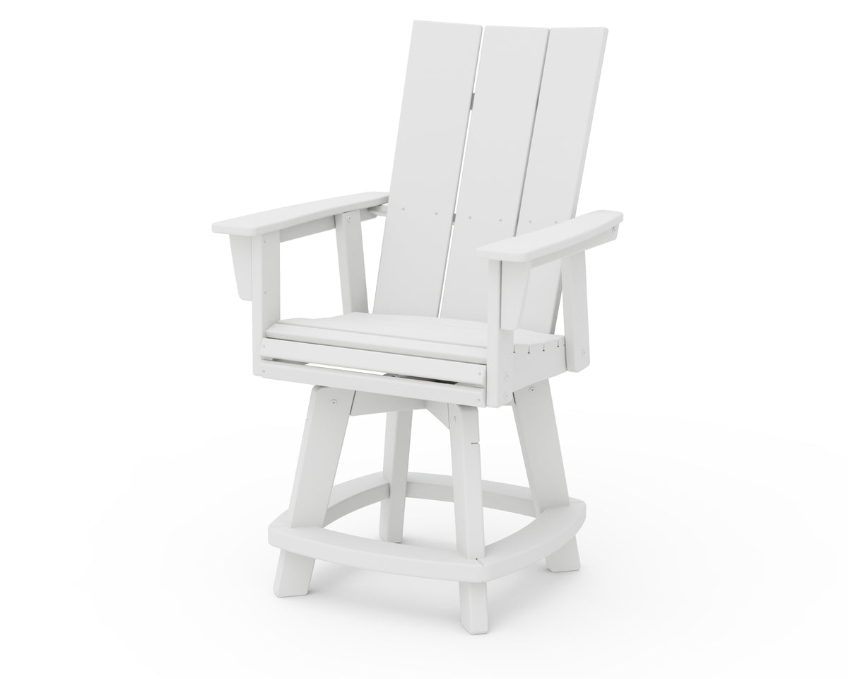 POLYWOOD Modern Curveback Adirondack Swivel Counter Chair in White