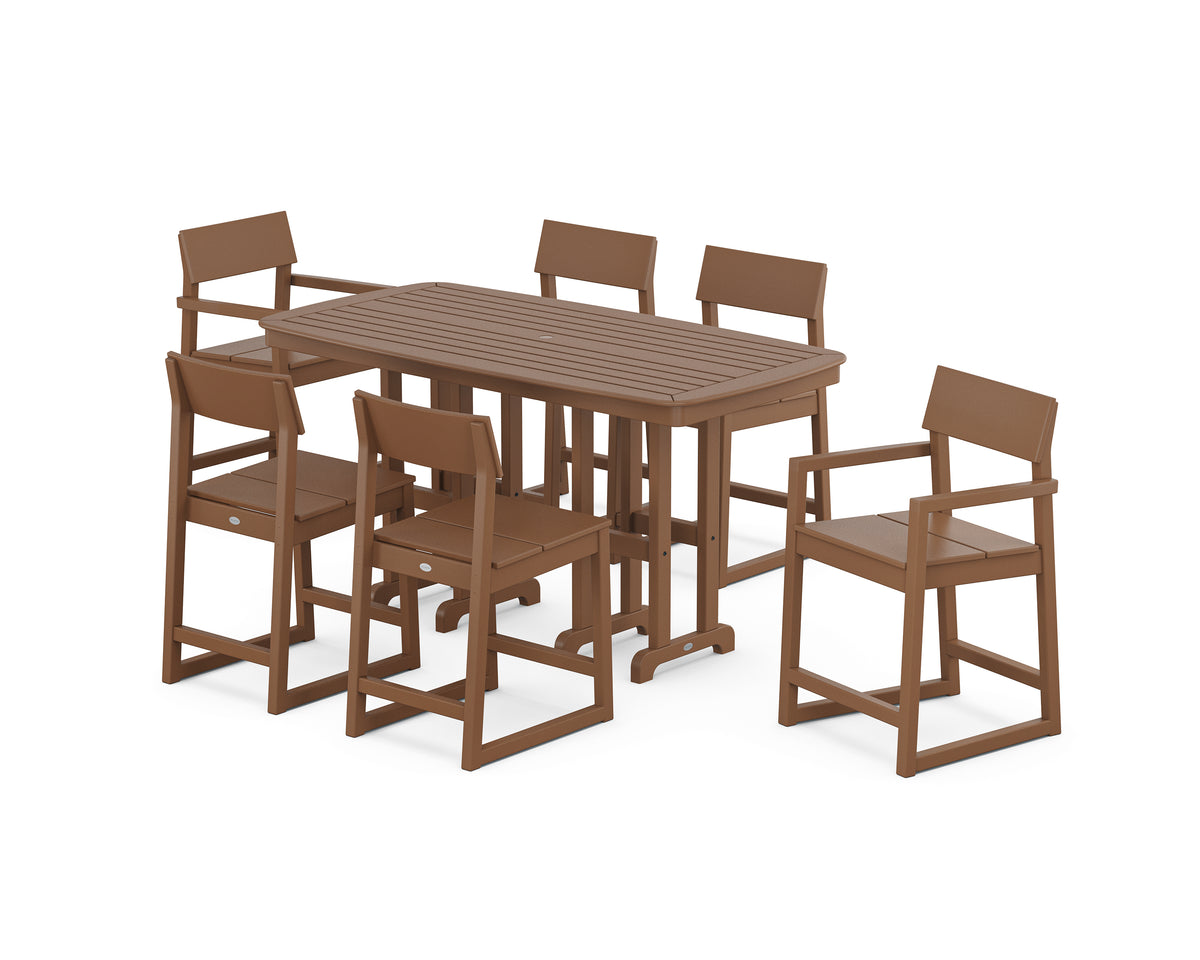 POLYWOOD EDGE 7-Piece Counter Set in Teak