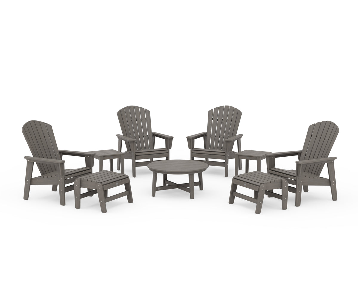 POLYWOOD Nautical Grand Upright Adirondack 9-Piece Conversation Set in Driftwood