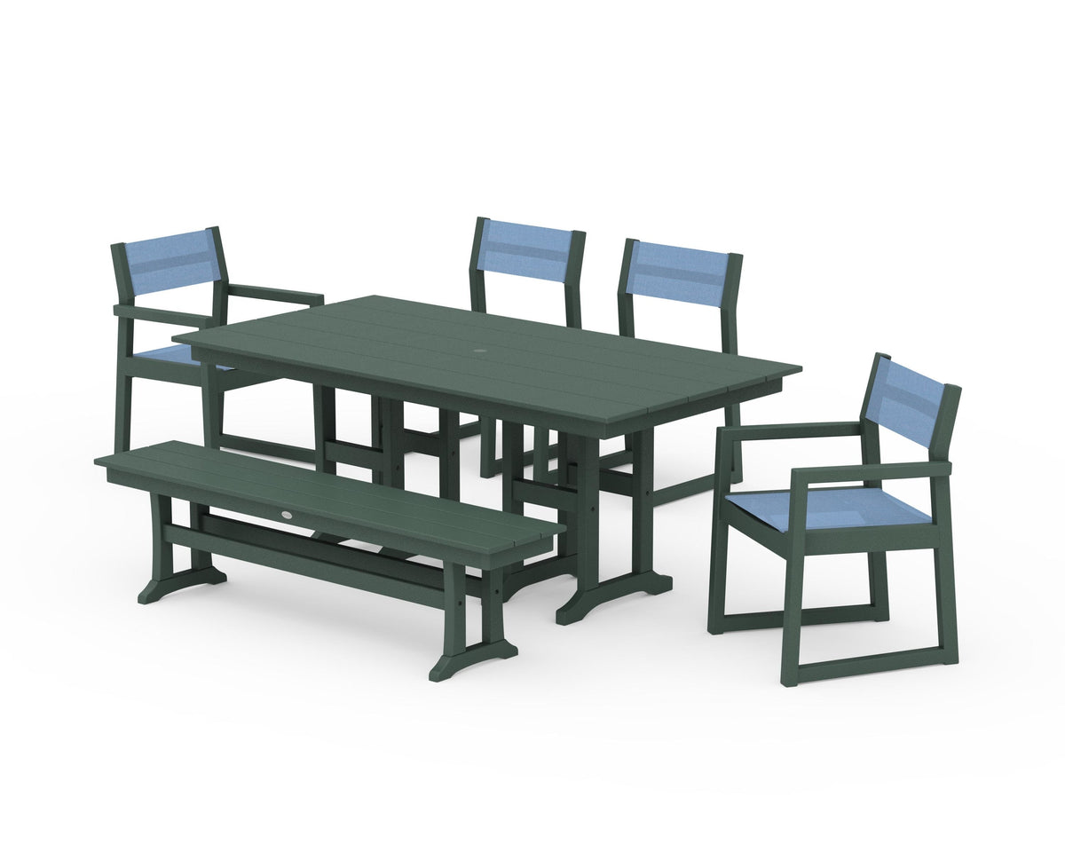 POLYWOOD EDGE Sling 6-Piece Farmhouse Dining Set in Green / Poolside