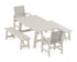 POLYWOOD Coastal 5-Piece Rustic Farmhouse Dining Set With Benches in Sand / Birch