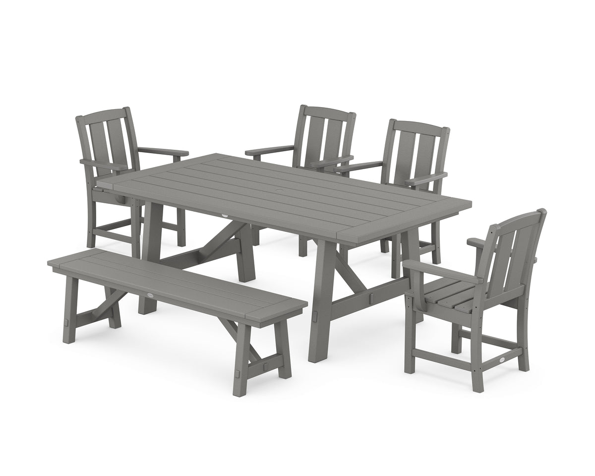 POLYWOOD Mission 6-Piece Rustic Farmhouse Dining Set with Bench in Slate Grey