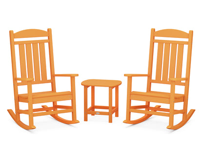 POLYWOOD Presidential 3-Piece Rocking Chair Set with 18" South Beach Side Table in Tangerine