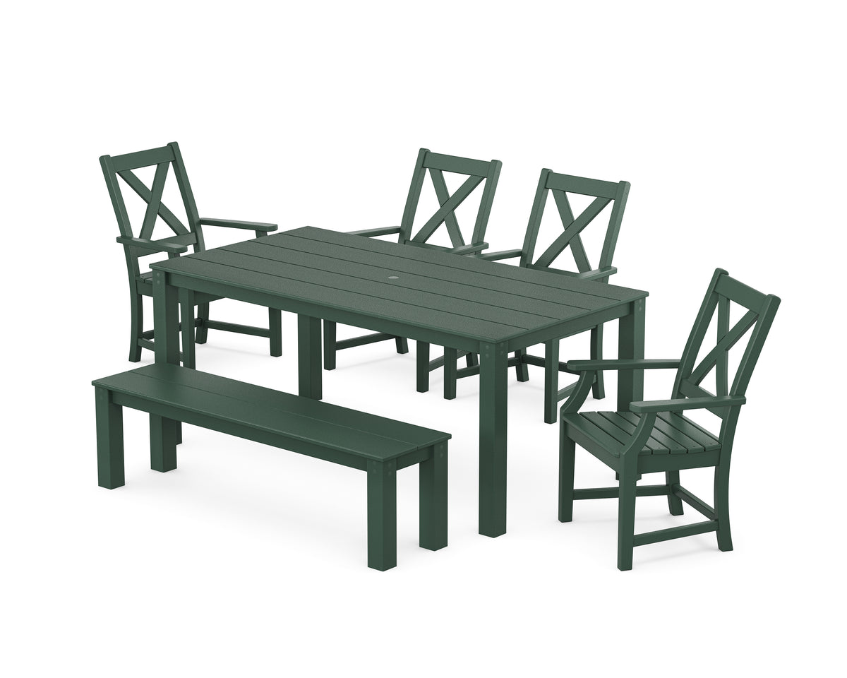 POLYWOOD Braxton 6-Piece Parsons Dining Set with Bench in Green