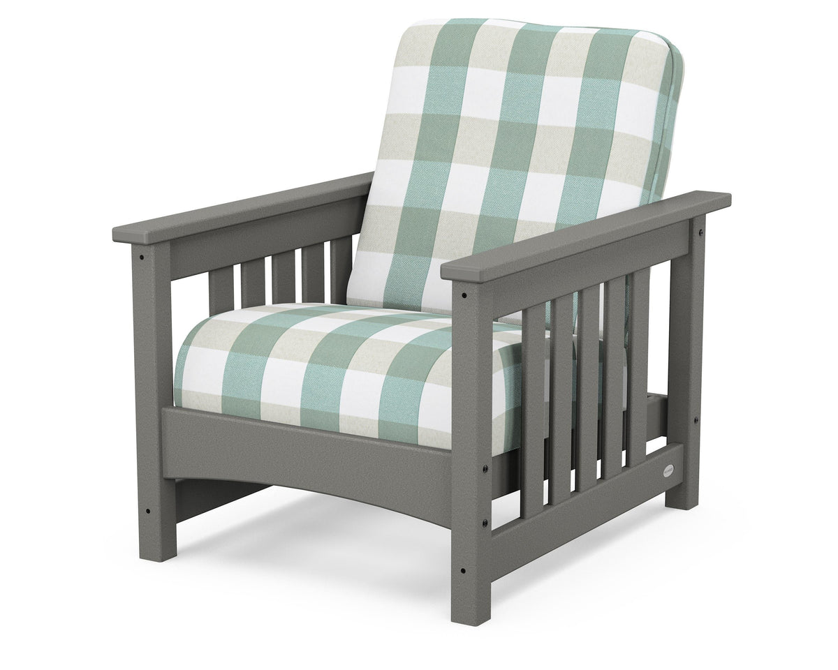POLYWOOD Club Mission Chair in Slate Grey / Buffalo Plaid Glacier Spa