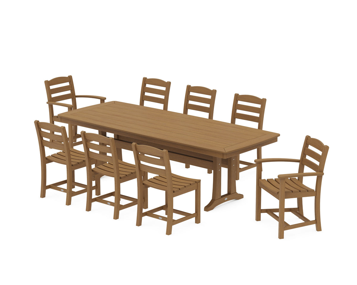 POLYWOOD La Casa Café 9-Piece Dining Set with Trestle Legs in Natural
