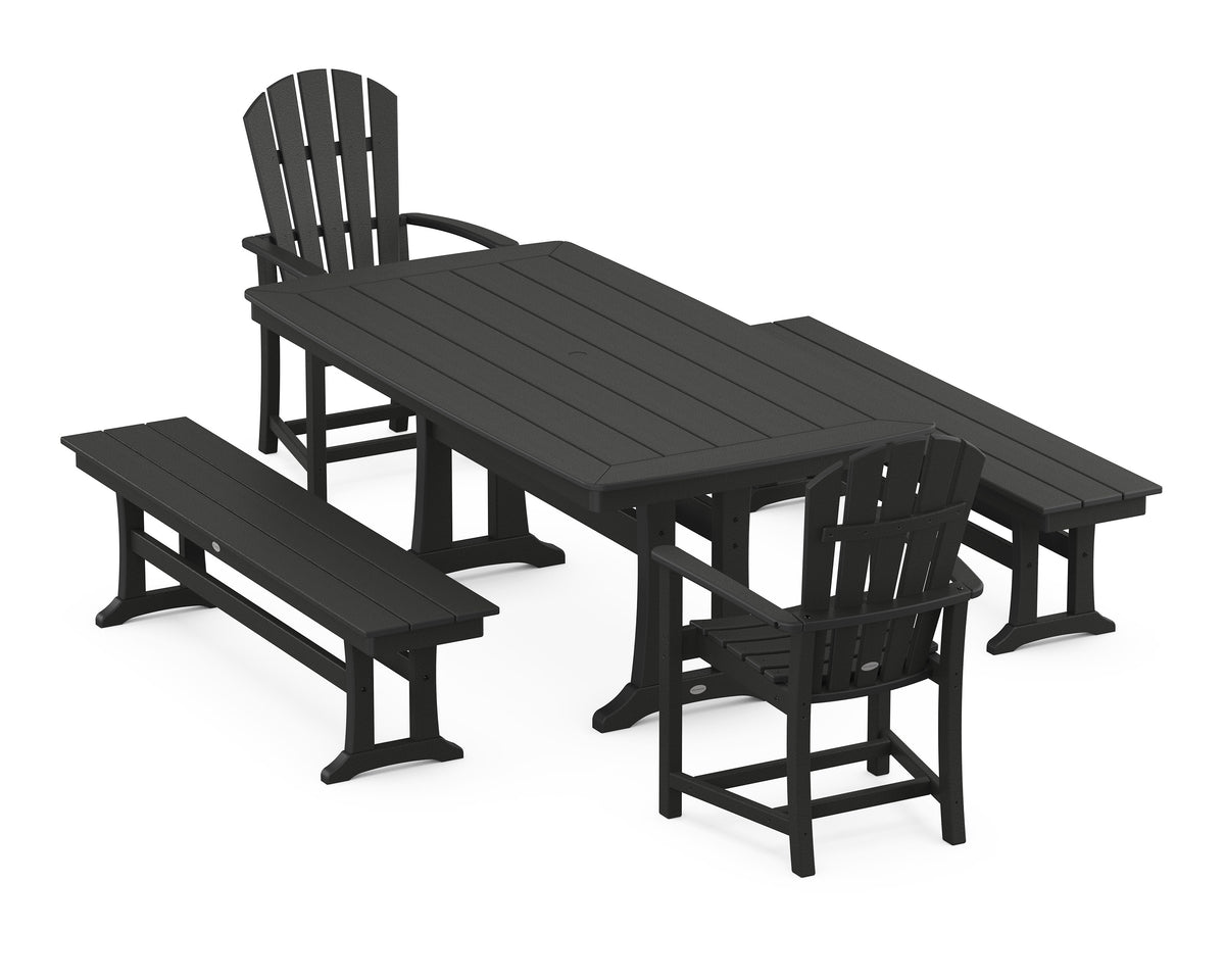 POLYWOOD Palm Coast 5-Piece Dining Set with Trestle Legs - 38" x 73" Table in Black