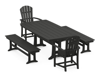POLYWOOD Palm Coast 5-Piece Dining Set with Trestle Legs - 38" x 73" Table in Black