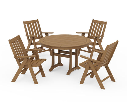 POLYWOOD Vineyard Folding Chair 5-Piece Round Dining Set with Trestle Legs in Natural