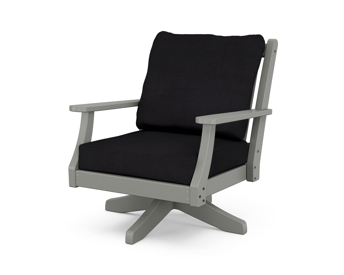 POLYWOOD Wovendale Deep Seating Swivel Chair in Slate Grey / Midnight Linen