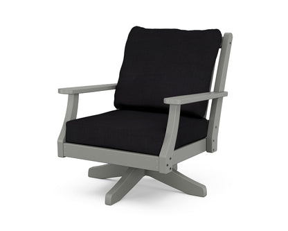 POLYWOOD Wovendale Deep Seating Swivel Chair in Slate Grey / Midnight Linen