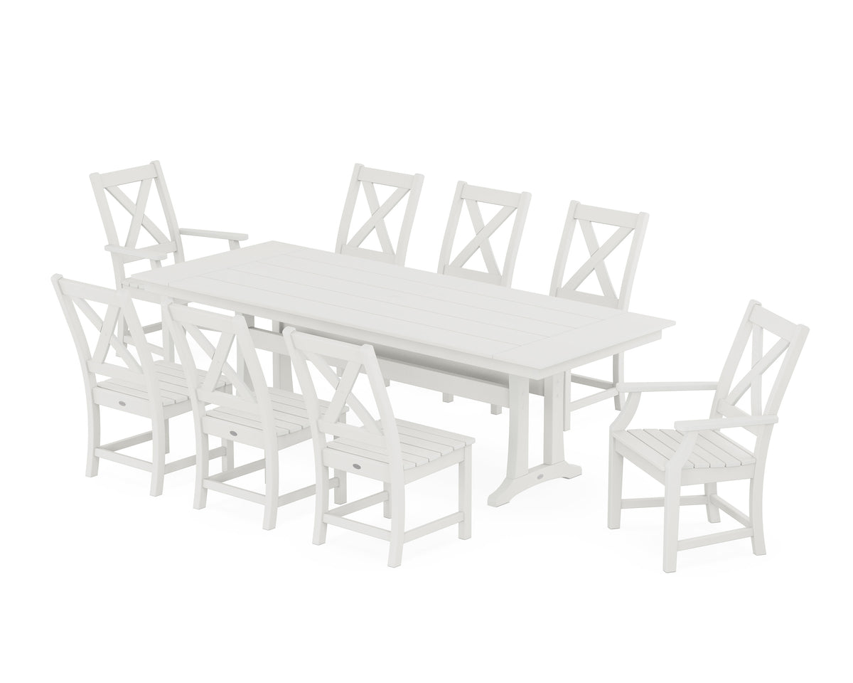 POLYWOOD Braxton 9-Piece Farmhouse Dining Set with Trestle Legs in Vintage White