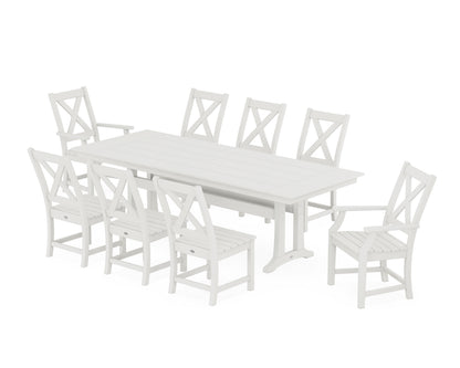 POLYWOOD Braxton 9-Piece Farmhouse Dining Set with Trestle Legs in Vintage White