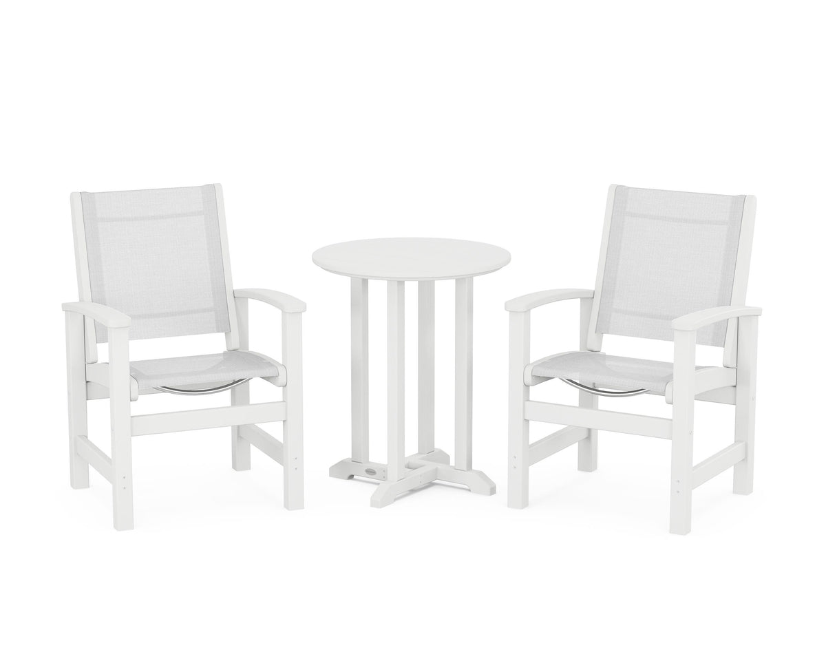 POLYWOOD Coastal 3-Piece Round Bistro Dining Set in White / White