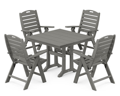POLYWOOD Nautical Folding Highback Chair 5-Piece Farmhouse Trestle Dining Set in Slate Grey