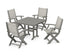 POLYWOOD Coastal Folding Chair 5-Piece Farmhouse Dining Set in Slate Grey / Birch