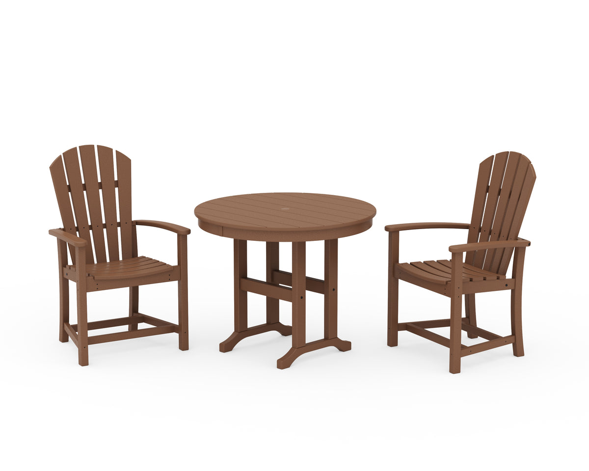 POLYWOOD Palm Coast 3-Piece Round Farmhouse Dining Set in Teak