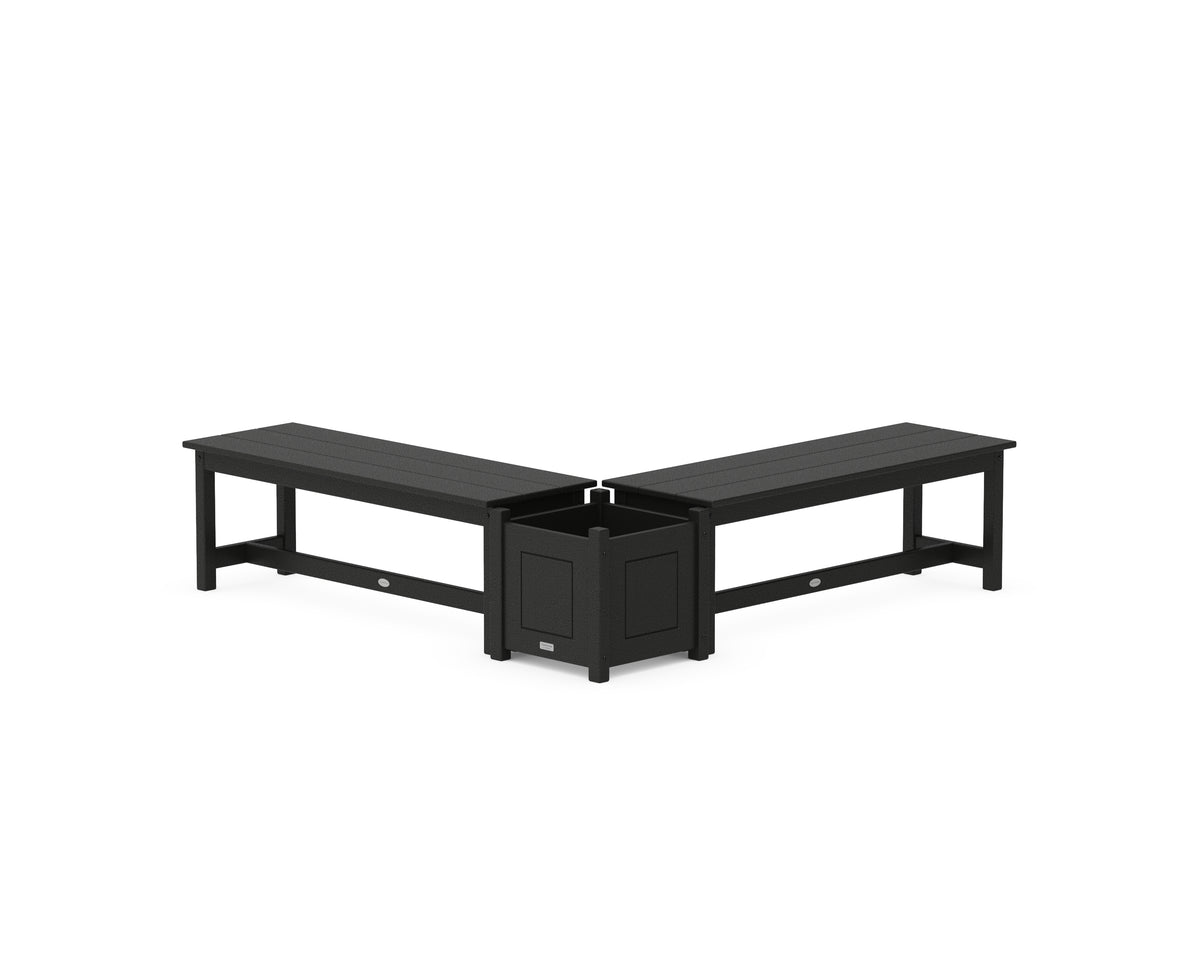 POLYWOOD 48" Country Living L-Shaped Planter Bench Set in Black