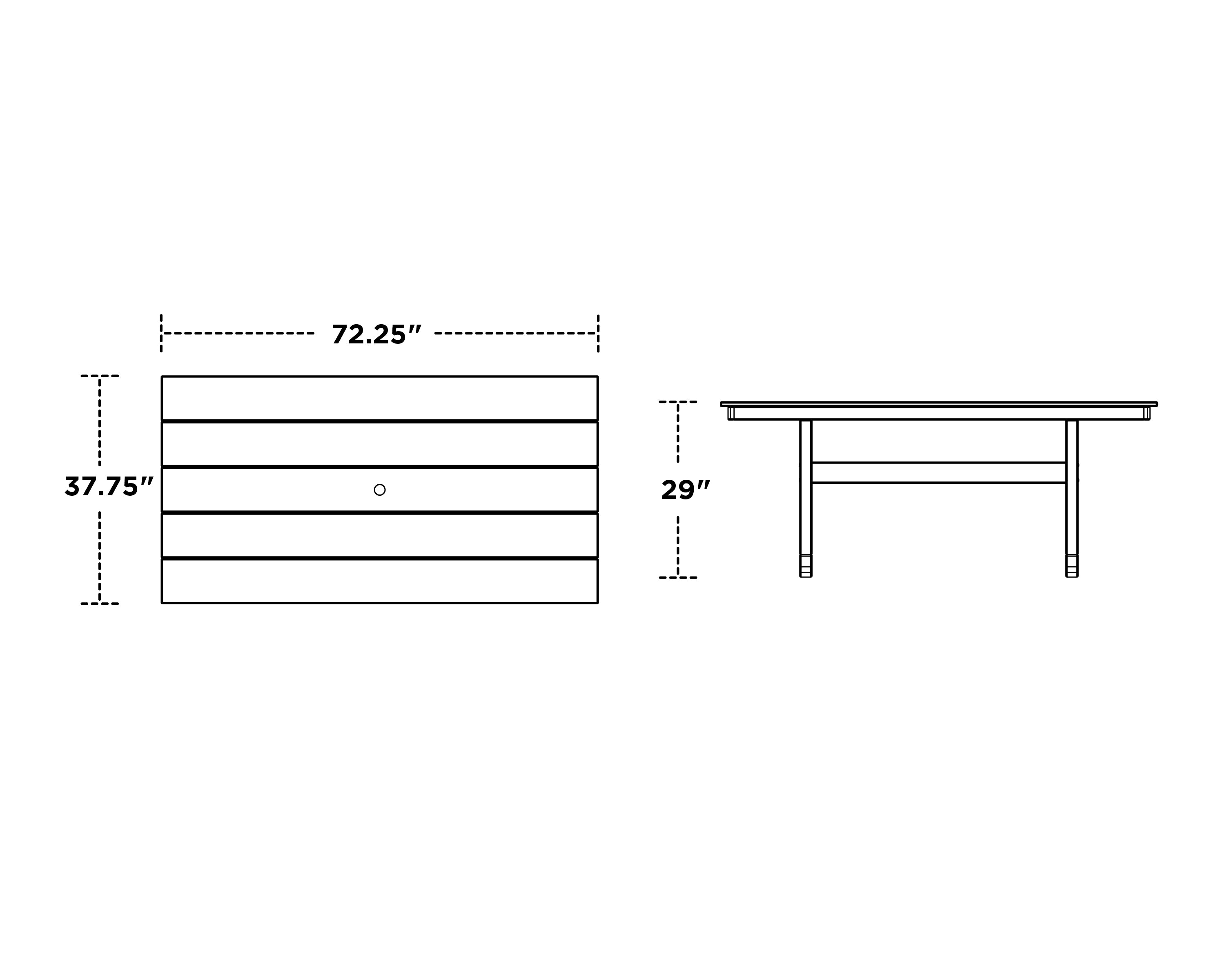 Line drawing of a table with dimensions labeled