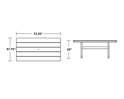 Line drawing of a table with dimensions labeled