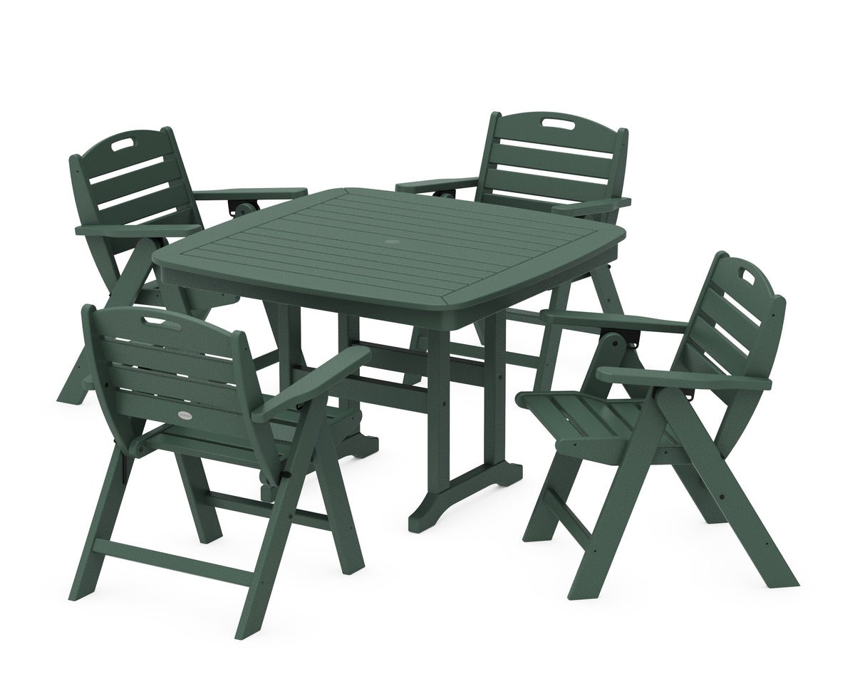 POLYWOOD Nautical Folding Lowback Chair 5-Piece Dining Set with Trestle Legs - 44" Table in Green