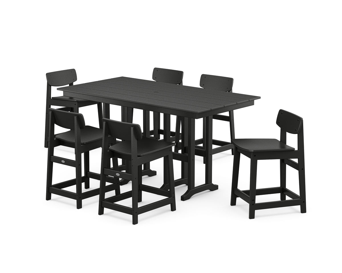 POLYWOOD Modern Studio Urban Lowback Counter Chair 7-Piece Set in Black