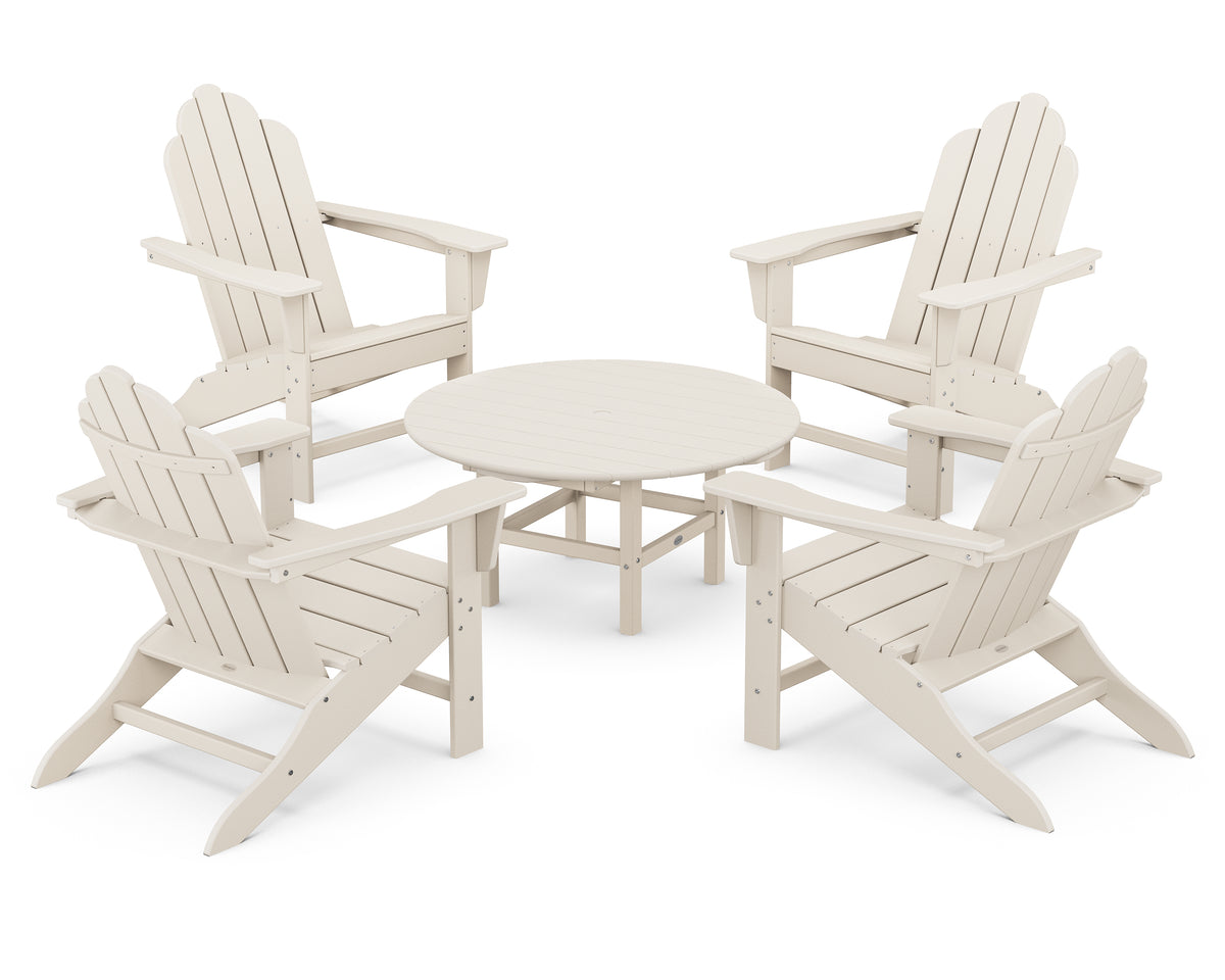 POLYWOOD Long Island Adirondack 5-Piece Conversation Group with Round 37" Conversation Table in Sand