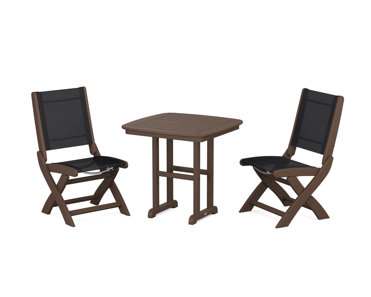 POLYWOOD Coastal Folding Side Chair 3-Piece Dining Set in Mahogany / Black